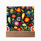 Mexican Floral Fiesta Pattern 038 - Square Acrylic Plaque With LED Base