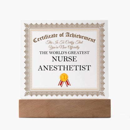 World's Greatest Nurse Anesthetist - Square Acrylic Plaque With LED Base