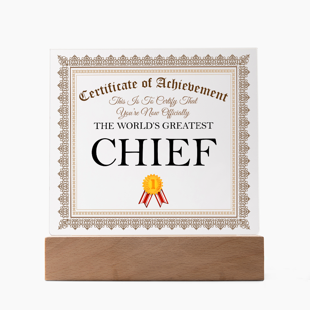 World's Greatest Chief - Square Acrylic Plaque With LED Lights