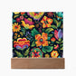 Mexican Floral Fiesta Pattern 068 - Square Acrylic Plaque With LED Base