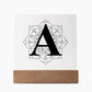 Magnolia Mandala Alphabet Letter A - Square Acrylic Plaque With LED Base