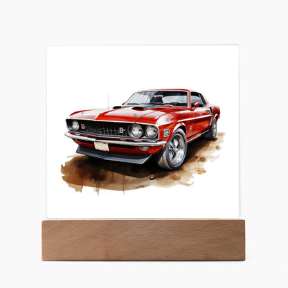 Muscle Car 07 - Square Acrylic Plaque With LED Base