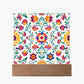 Mexican Floral Fiesta Pattern 027 - Square Acrylic Plaque With LED Base