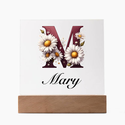Mary (Daisies) - Square Acrylic Plaque With LED Base