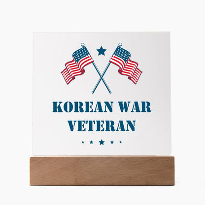 Korean War Veteran - Square Acrylic Plaque With LED Base