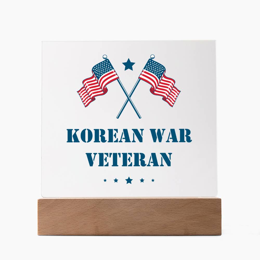 Korean War Veteran - Square Acrylic Plaque With LED Base