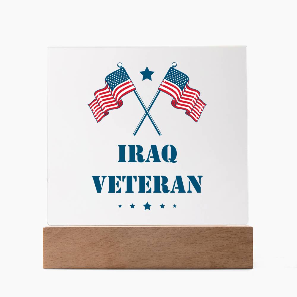 Iraq Veteran - Square Acrylic Plaque With LED Base