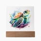 Cute Sea Turtle 007 - Square Acrylic Plaque With LED Base