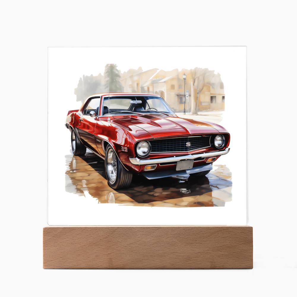 Muscle Car 04 - Square Acrylic Plaque With LED Base