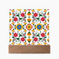 Mexican Floral Fiesta Pattern 018 - Square Acrylic Plaque With LED Base