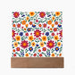 Mexican Floral Fiesta Pattern 017 - Square Acrylic Plaque With LED Base