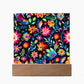 Mexican Floral Fiesta Pattern 053 - Square Acrylic Plaque With LED Base