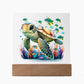Cute Sea Turtle 003 - Square Acrylic Plaque With LED Base