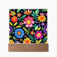 Mexican Floral Fiesta Pattern 029 - Square Acrylic Plaque With LED Base