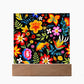 Mexican Floral Fiesta Pattern 037 - Square Acrylic Plaque With LED Base