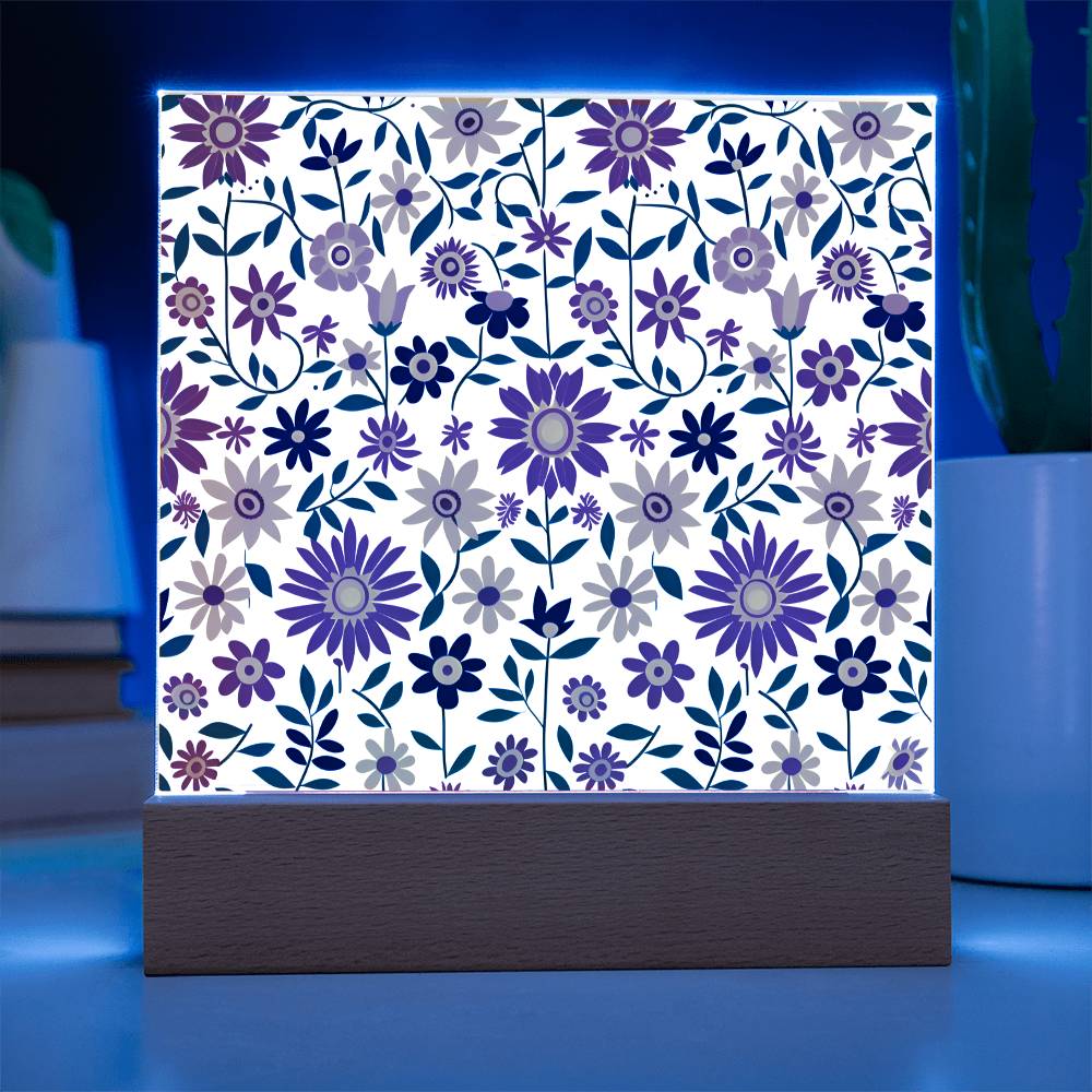 Mexican Floral Fiesta Pattern 017 - Square Acrylic Plaque With LED Base