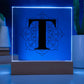 Magnolia Mandala Alphabet Letter T - Square Acrylic Plaque With LED Base
