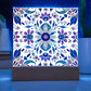Mexican Floral Fiesta Pattern 069 - Square Acrylic Plaque With LED Base