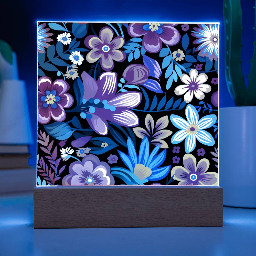 Mexican Floral Fiesta Pattern 054 - Square Acrylic Plaque With LED Base