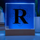 Magnolia Mandala Alphabet Letter R - Square Acrylic Plaque With LED Base