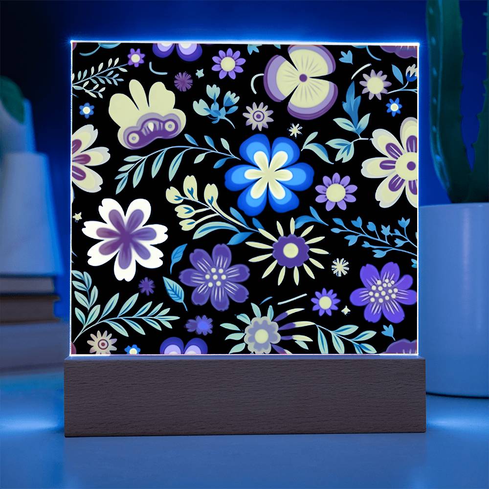 Mexican Floral Fiesta Pattern 032 - Square Acrylic Plaque With LED Base