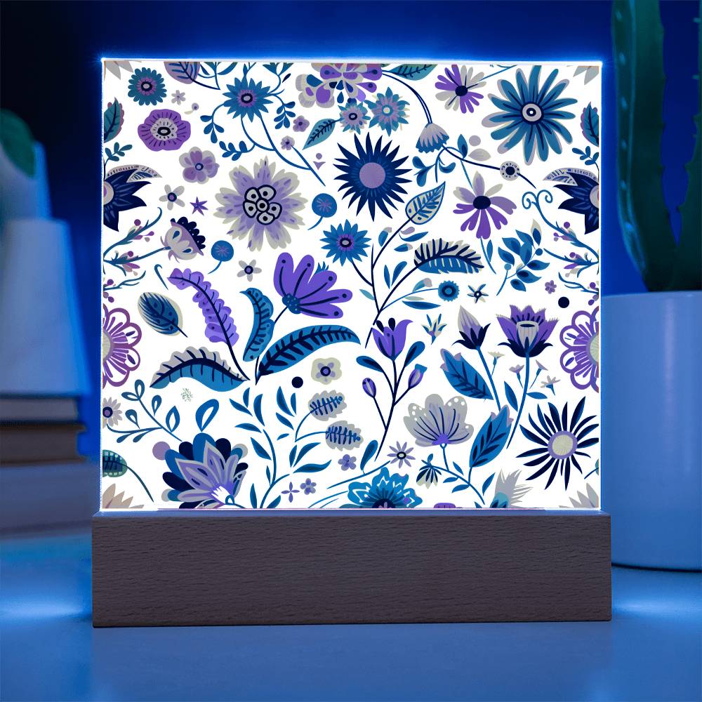 Mexican Floral Fiesta Pattern 015 - Square Acrylic Plaque With LED Base
