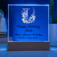 Happy Birthday Linda (Lavender Flowers) - Square Acrylic Plaque With LED Base
