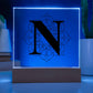 Magnolia Mandala Alphabet Letter N - Square Acrylic Plaque With LED Base