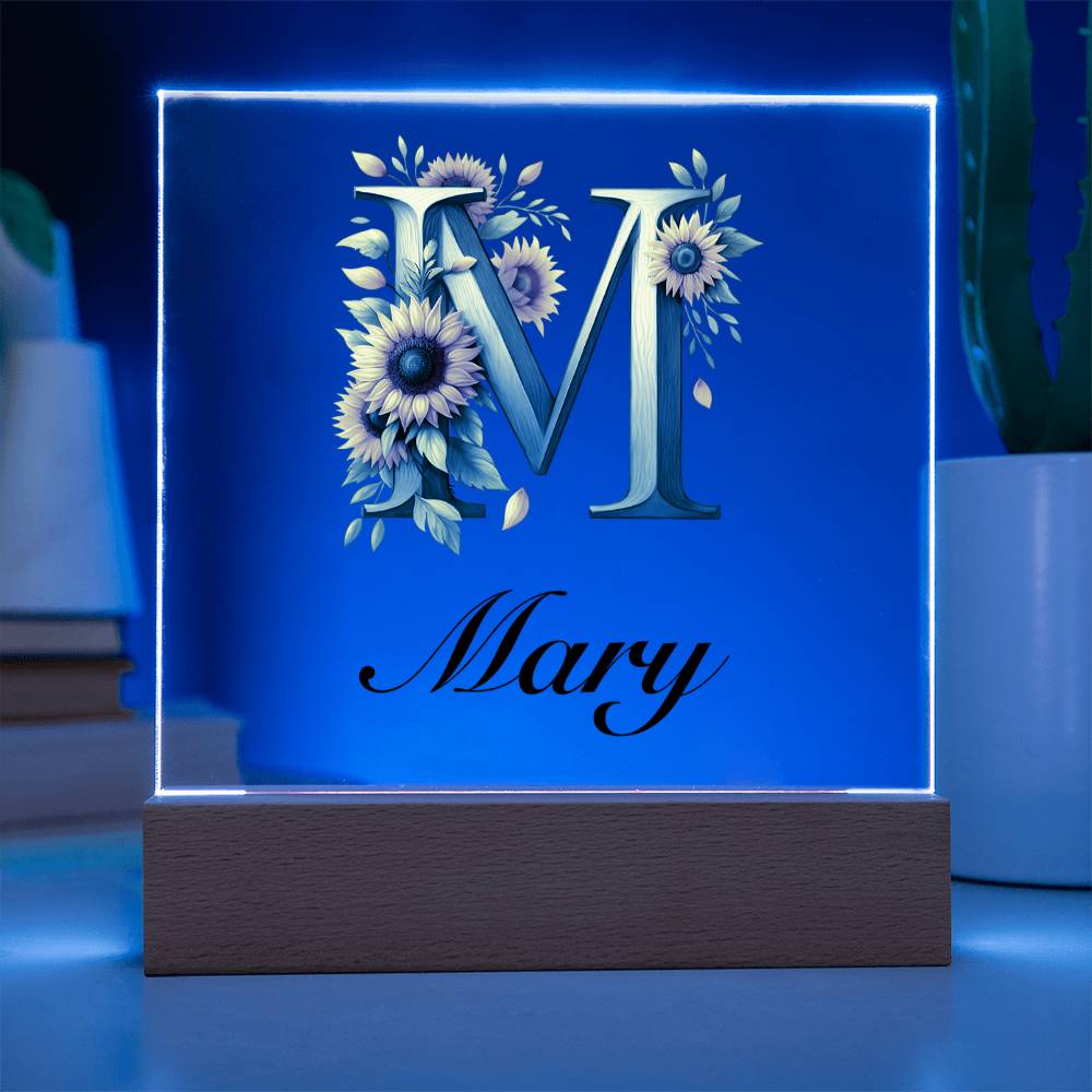 Mary (Sunflowers) - Square Acrylic Plaque With LED Base