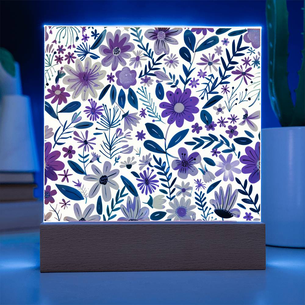 Mexican Floral Fiesta Pattern 004 - Square Acrylic Plaque With LED Base