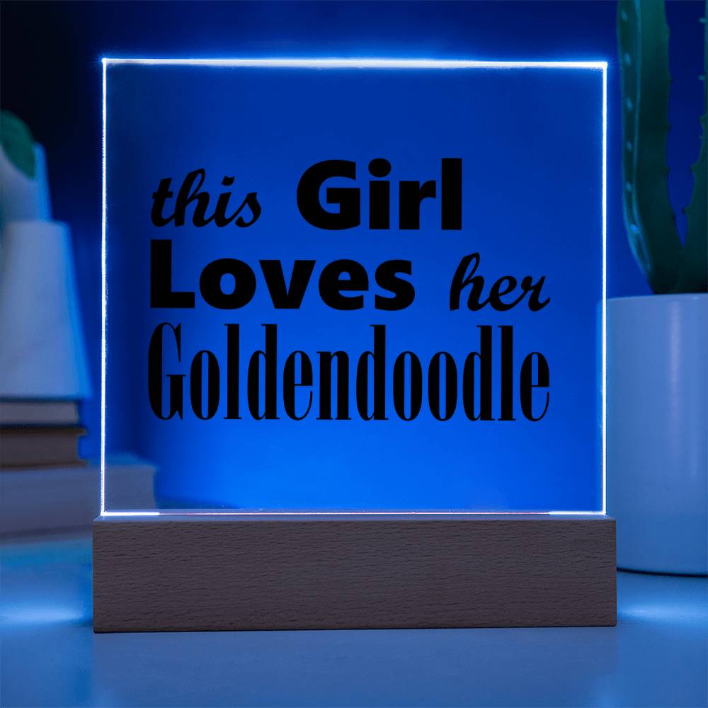 Goldendoodle - Square Acrylic Plaque With LED Base