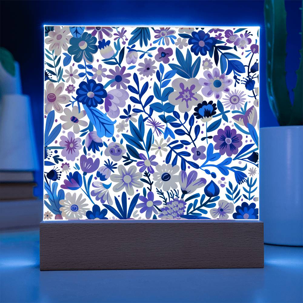 Mexican Floral Fiesta Pattern 010 - Square Acrylic Plaque With LED Base