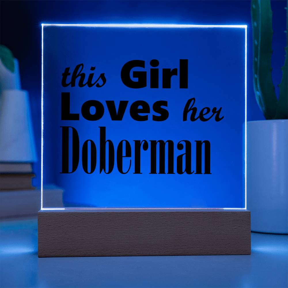 Doberman - Square Acrylic Plaque With LED Base