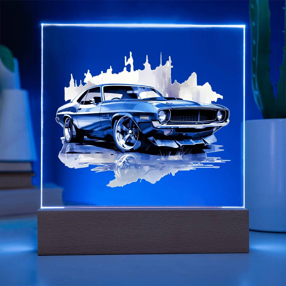 Muscle Car 03 - Square Acrylic Plaque With LED Base