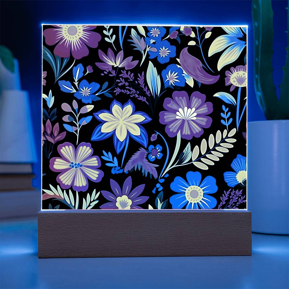 Mexican Floral Fiesta Pattern 035 - Square Acrylic Plaque With LED Base