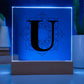 Magnolia Mandala Alphabet Letter U - Square Acrylic Plaque With LED Base