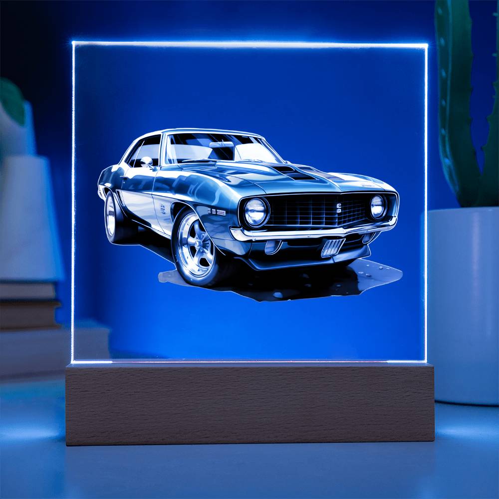 Muscle Car 09 - Square Acrylic Plaque With LED Base