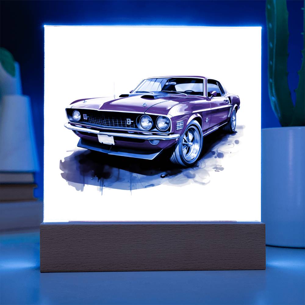 Muscle Car 07 - Square Acrylic Plaque With LED Base