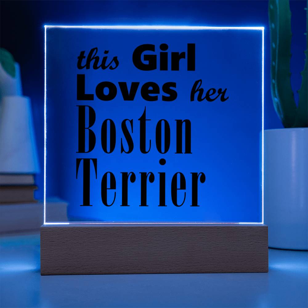 Boston Terrier - Square Acrylic Plaque With LED Base