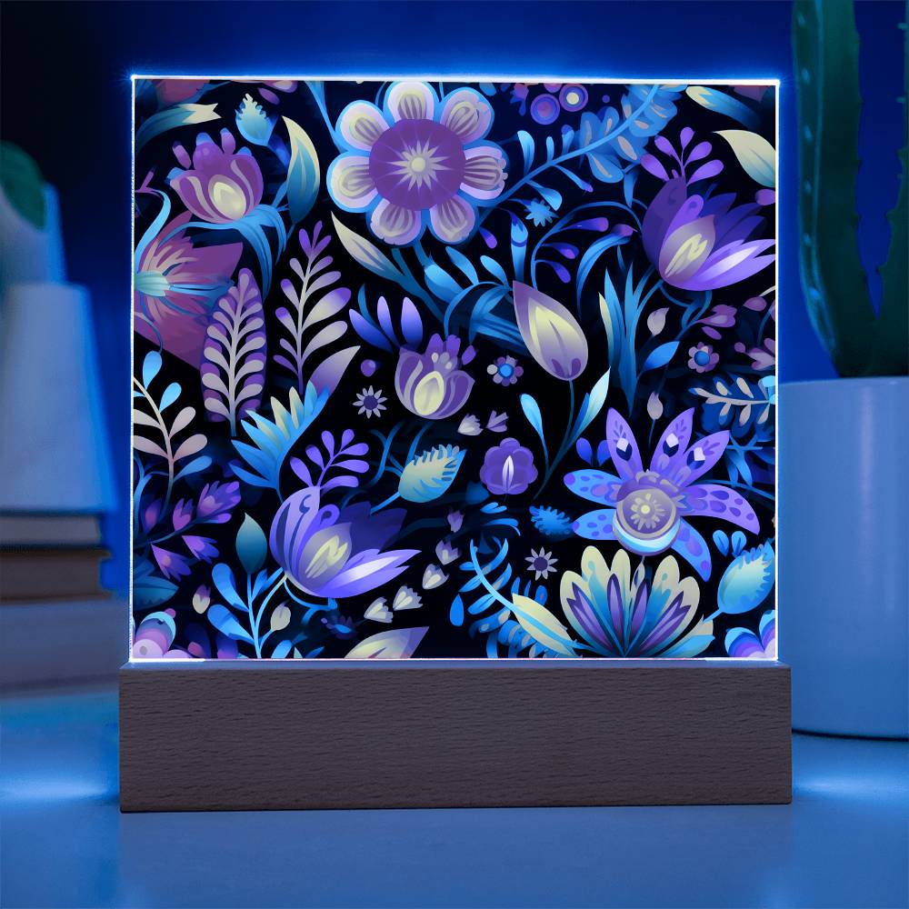 Mexican Floral Fiesta Pattern 056 - Square Acrylic Plaque With LED Base