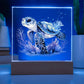 Cute Sea Turtle 013 - Square Acrylic Plaque With LED Base