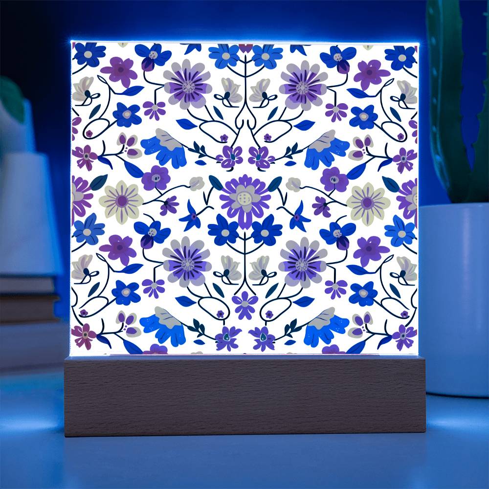 Mexican Floral Fiesta Pattern 020 - Square Acrylic Plaque With LED Base