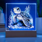 Cute Sea Turtle 015 - Square Acrylic Plaque With LED Base