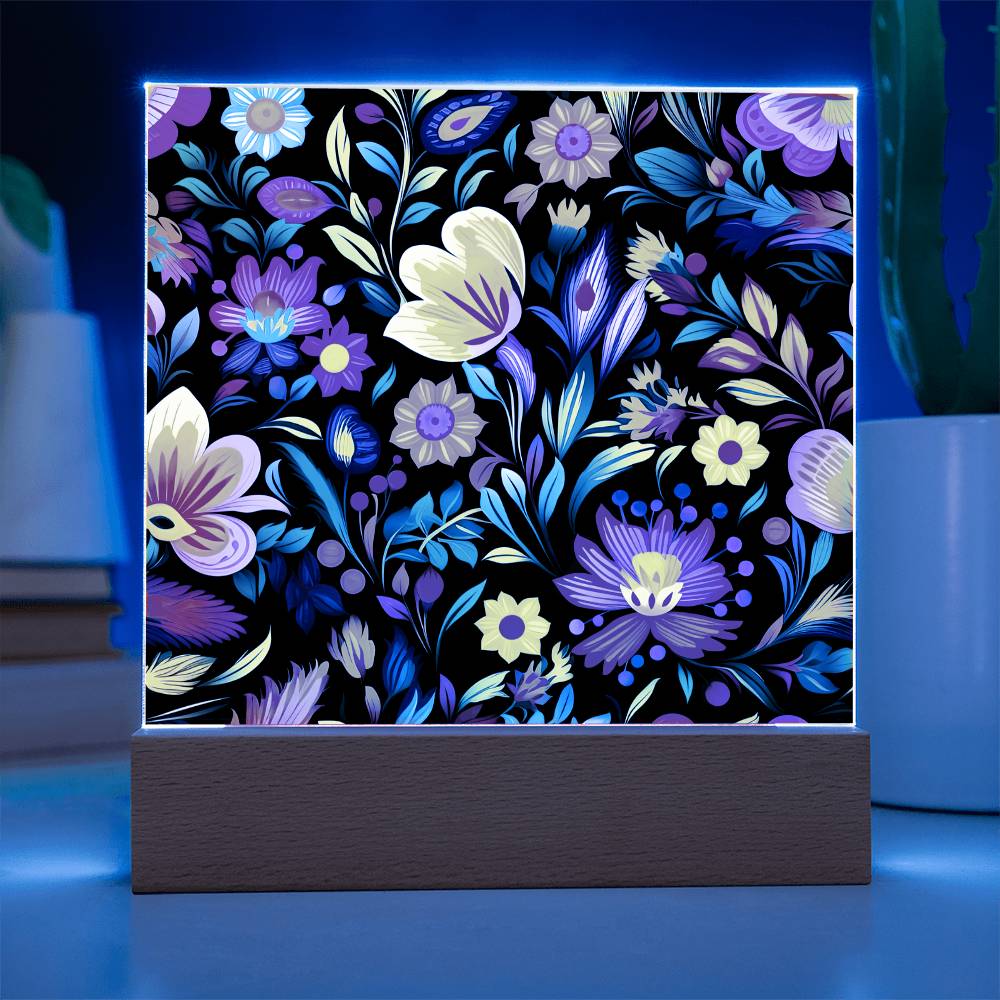 Mexican Floral Fiesta Pattern 031 - Square Acrylic Plaque With LED Base