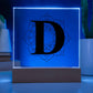 Magnolia Mandala Alphabet Letter D - Square Acrylic Plaque With LED Base