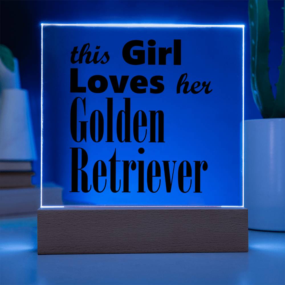Golden Retriever - Square Acrylic Plaque With LED Base