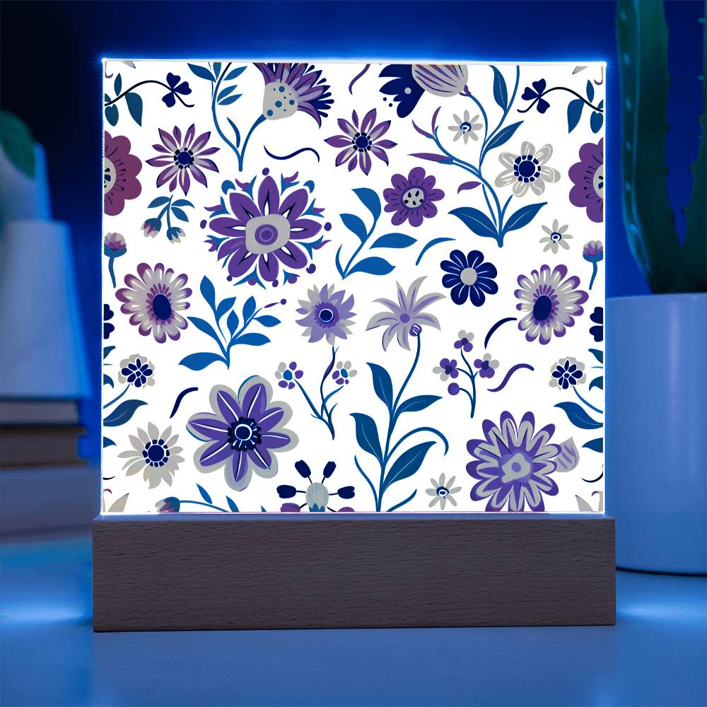 Mexican Floral Fiesta Pattern 024 - Square Acrylic Plaque With LED Base