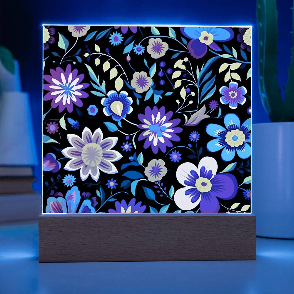 Mexican Floral Fiesta Pattern 034 - Square Acrylic Plaque With LED Base