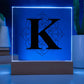 Magnolia Mandala Alphabet Letter K - Square Acrylic Plaque With LED Base