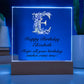 Happy Birthday Elizabeth (Lavender Flowers) - Square Acrylic Plaque With LED Base